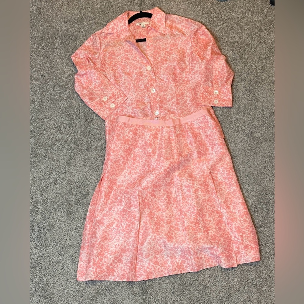 Banana Republic Women’s Silk Skirt Set M Vintage 80s/90s Pink Floral Pleated - Picture 2 of 10